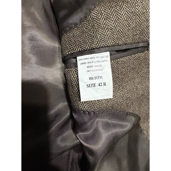 Andrew Fezza Men's Sport Coat Blazer 3 Button Brown Herringbone Wool Blend 42R - Picture 8 of 11